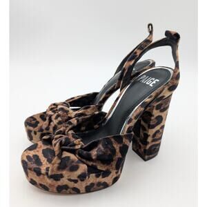 Paige Carter Ankle Strap Peep Toe Platform Sandal Beige Leopard Size US7 EU37.5